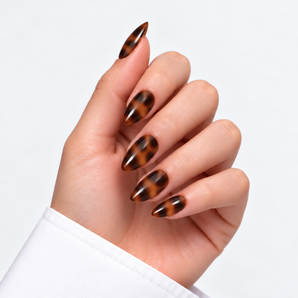 Tortoise Brown reusable press-on nails