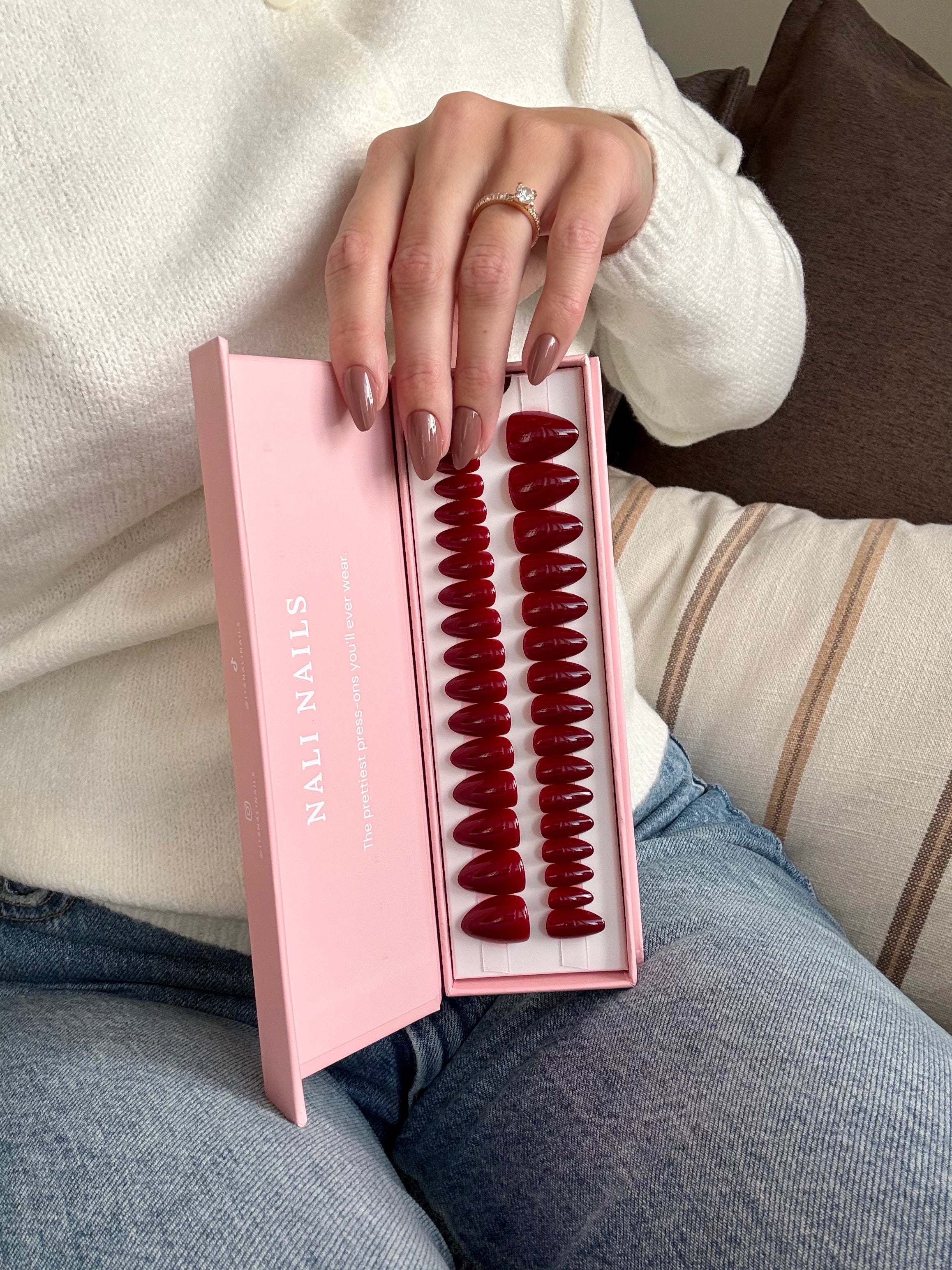Merlot Red reusable press-on nails