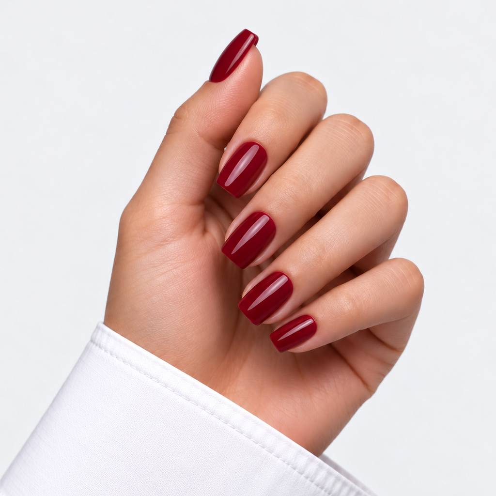 Merlot Red Square reusable press-on nails